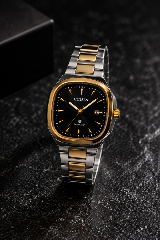 Citizen Diamond Black & Gold Semi-Automatic Waterproof Watch