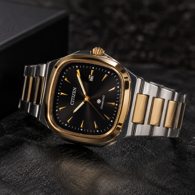 Citizen Diamond Black & Gold Semi-Automatic Waterproof Watch