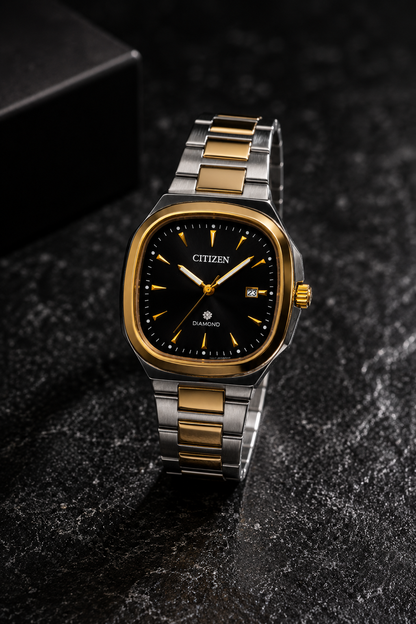 Citizen Diamond Black & Gold Semi-Automatic Waterproof Watch
