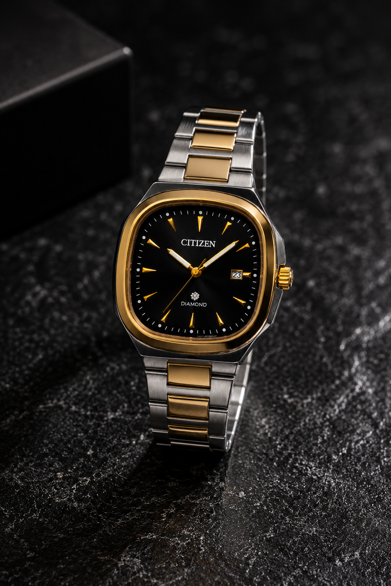 Citizen Diamond Black & Gold Semi-Automatic Waterproof Watch