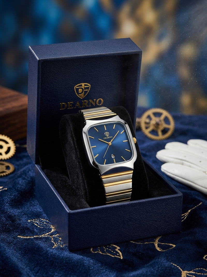 Dearno Blue Dial Silver & Gold Luxury Watch