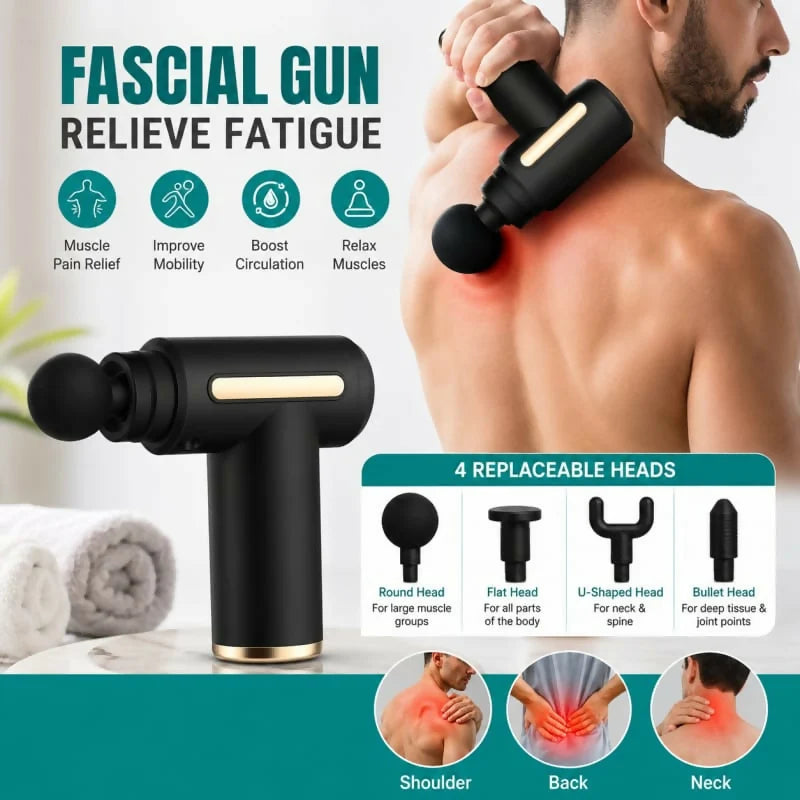 Smart Massage Gun – Deep Tissue Percussion Massager with 4 Interchangeable Heads