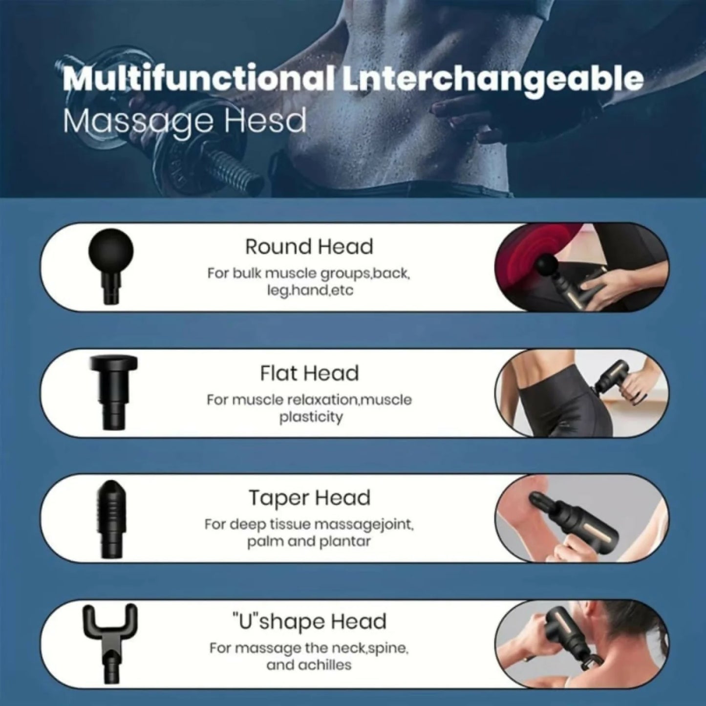 Smart Massage Gun – Deep Tissue Percussion Massager with 4 Interchangeable Heads