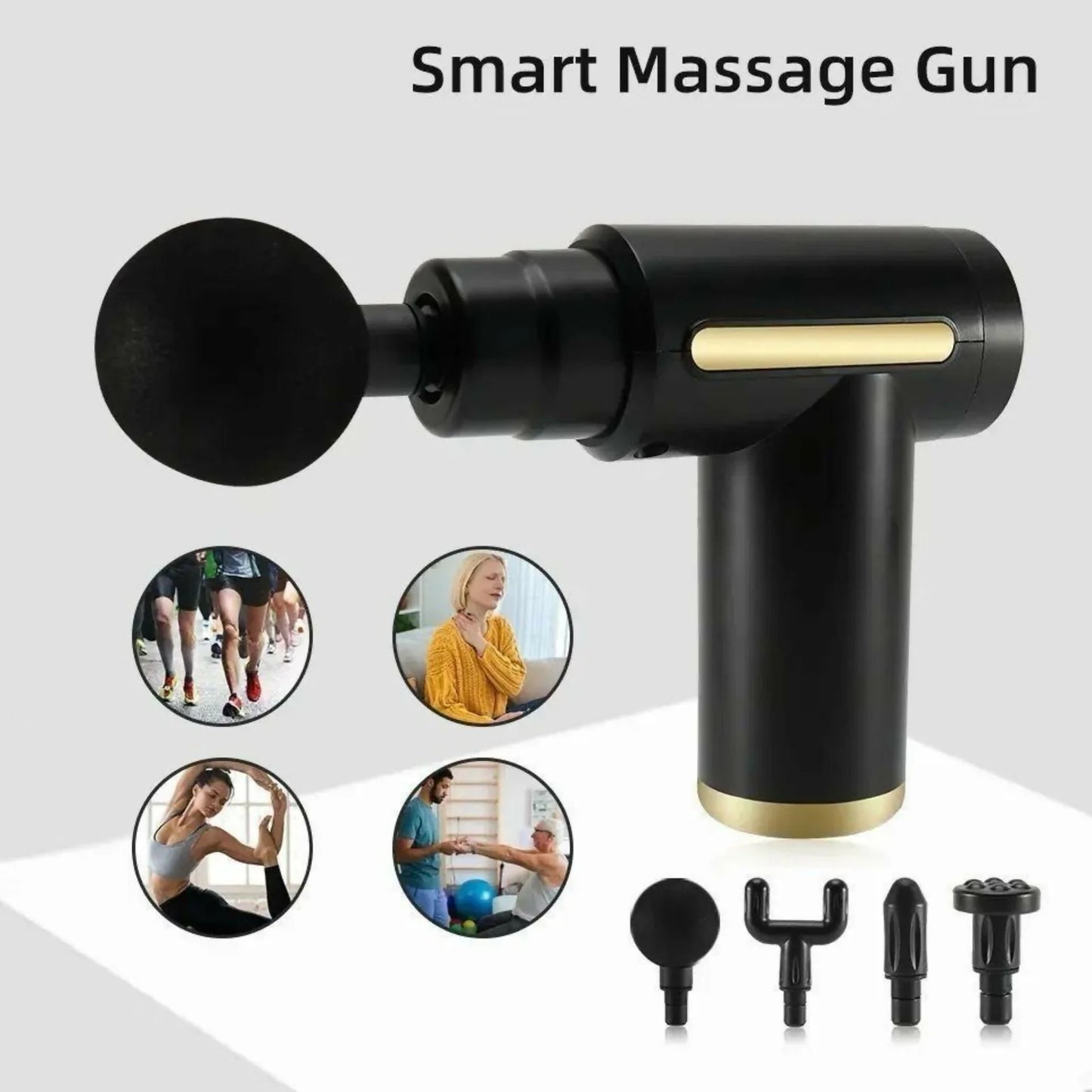Smart Massage Gun – Deep Tissue Percussion Massager with 4 Interchangeable Heads